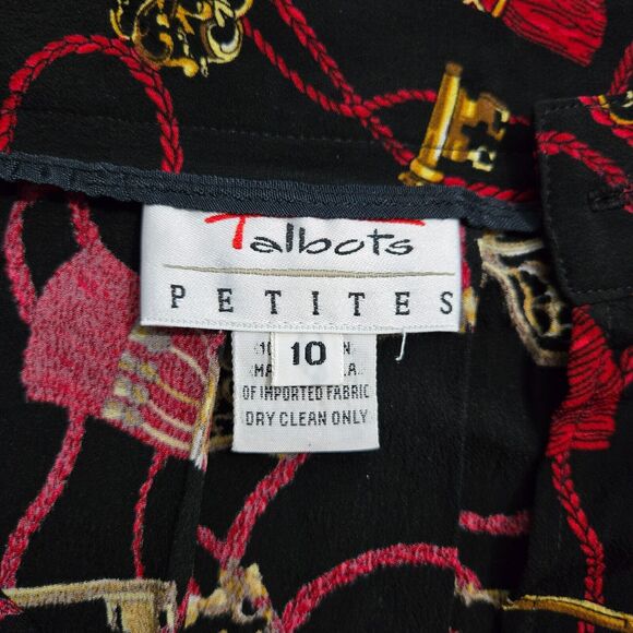 VTG Talbots 10P Petite Black Maxi Skirt A-Line Equestrian Horse Bit Chain Print - Picture 6 of 9